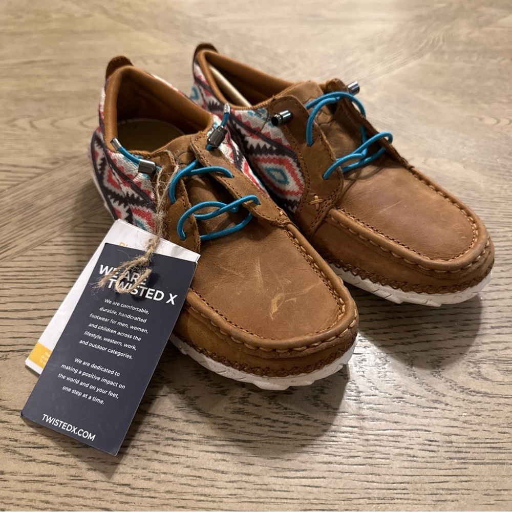 TWISTED X ZERO-X Womens Leather Loafer Flats Aztec Pattern Stitched Fabric 5 1/2